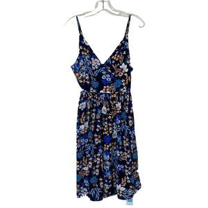 Cupshe NWT Strappy Mini Sundress Size L Blue Floral Open Cutout with Tie in Back